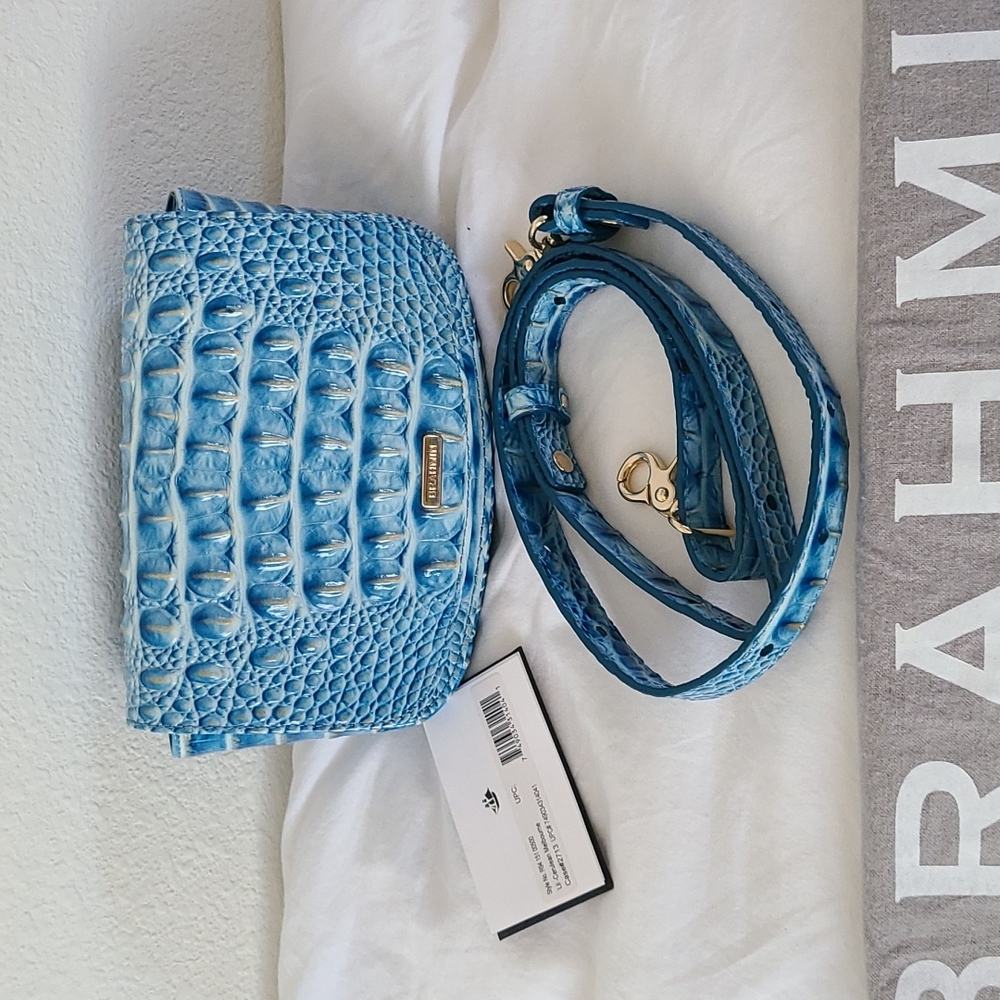 Brahmin Blue Croc-Embossed Mini Crossbody